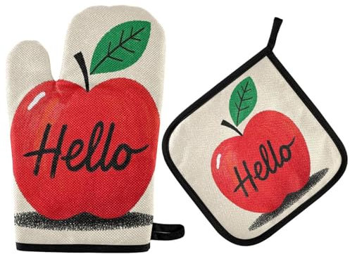 Hello Cartoon Carino Rosso Personalizzato Cucina Guanti da Forno e Presine Set Guanti da Forno Resistenti al Calore 2PCS per Cucina BBQ Cottura
