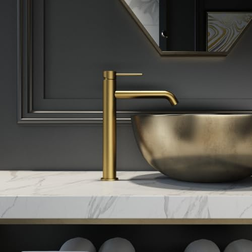 DILECI - Robinet à Bec Haut pour Salle de Bain Doré – Mitigeur Lavabo Élégant et Moderne – Finition Or Luxueuse, Contrôle Précis de Température et Débit – Robinet Durable et Résistant à la Corrosion