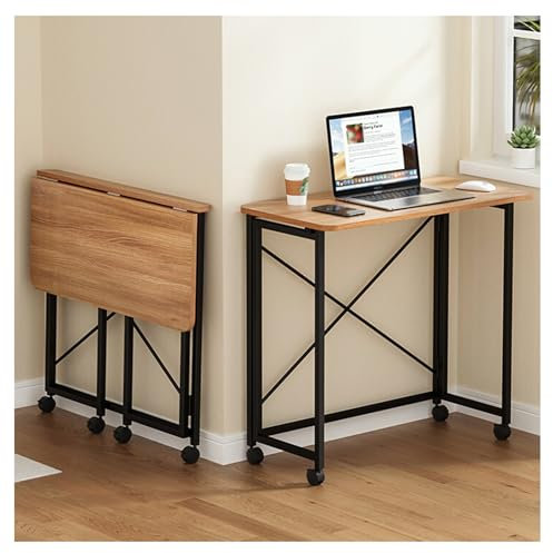 BMWJYLPM L60/80/100cm Tisch Klappbar 4 Feststellbare Rollen Rollbarer Computertisch Klappbar Auf 6,8cm Dicke Einrastbare Tischplatte Geeignet für Enge Räume