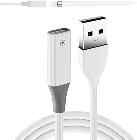 Chargeur pour Apple Pencil 1, Adaptateur de Câble USB pour Apple Pencil 1ère Génération, Connecteur de Charge Durable et Compact, Compatible avec iPencil Gen 1, Chargement Rapide et Sécurisé, 1M