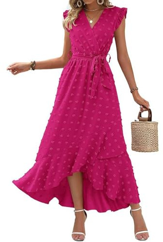 SCBFDI Robe Cocktail Femme Sexy Cintrée Ete Courte Devant Longue Derriere | Manches Volantes Bureau Estivale Chic Plage Robe