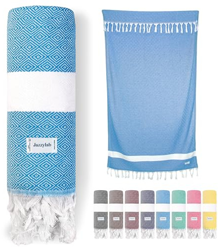 jazzylab ELMAS Toalla Hammam | Pestemal Turco 100% algodón con patrón de Cuadros clásico | Secado rápido, Ligera y versátil Elegantes | 90x180 cm - Turquesa,