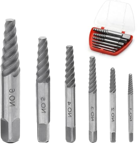 txuzong Estrattore Viti Rotte 6 Pezzi in Acciaio al Carbonio – Estrattore per Viti Danneggiate, Bulloni e Tubi – Utensile a Rotazione Sinistra per Viti Striate o Spezzate