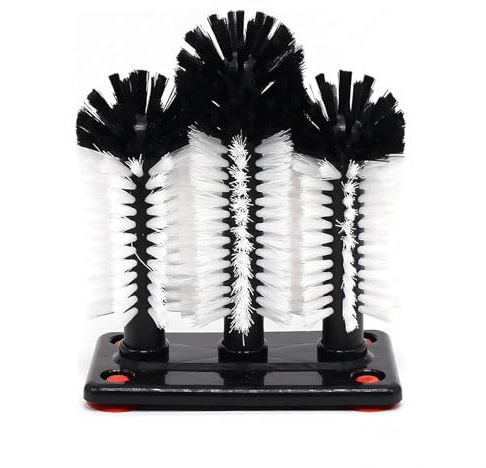 Yumzxin 3-Head Suction Cup Bottle Brush - Deep Cleaning Tool for Water Bottles, Narrow Glassware, Wine Glasses, Pint Glasses and Tall Tumblers