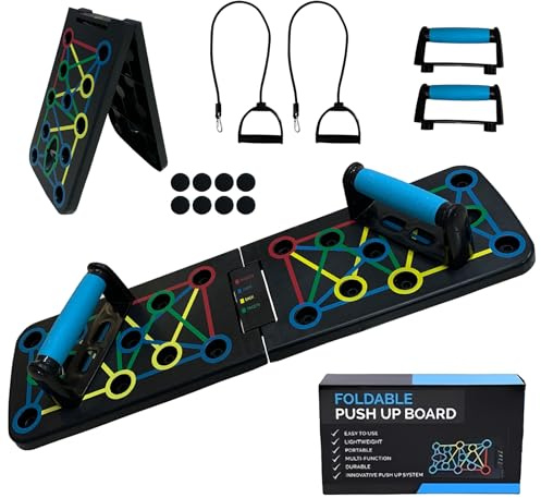 Laaorr Push Up Board with Resistance Bands Multi-function Foldable Press Up Board Portable Muscle Workout Push Up Board for Men Women Home Gym Fitness Equipment Set