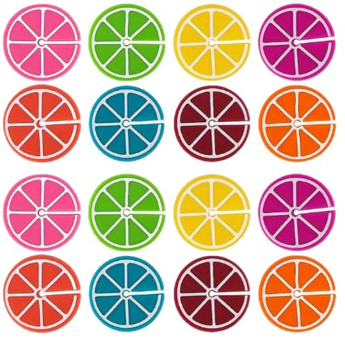 JUGUTA 16 Pcs Marqueur Silicone De Verre, Marqueurs De Verres À Vin Réutilisables Marqueurs, Gel De Silice Bière Marqueurs Boisson Pour Diverses Tasses, Marqueur De Verre En Forme Tranche Citron