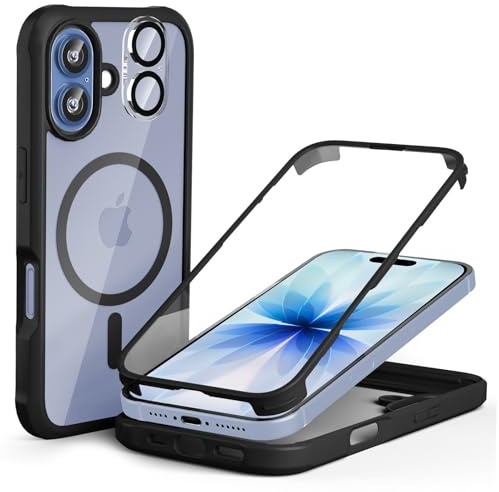 Leedia Kompatibel mit Magsafe iPhone 17 Hülle 360 Grad Schutz Schwarz | Ganzkörper Schutzhülle mit Eingebauter Panzerglas Displayschutz Stoßfest Case Handyhülle für iPhone 17 6.3