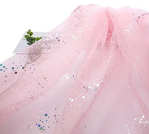 Vayliro 160cm x 2m Tüllstoff Glitzer Tüll Stoff mit Pailletten Dekostoff Meterware Bekleidungsstoffe für DIY Handwerk Hochzeit Party Bankett Tutu Rock Geschenk Schleife Tischedeko,Leuchtendes Pink
