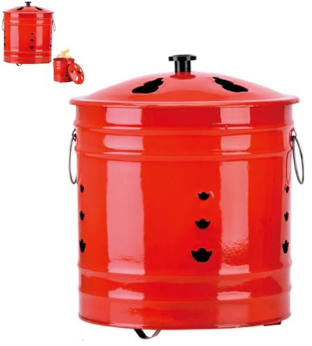  Burn Barrel for Outdoor Use,9.5x9.5 Hollow-Out Paper Burner with Lid, Heat-Resistant Incinerator Burn Barrel Cage with Handle for Burning Paper Leaves Trash Wood Burner ﻿