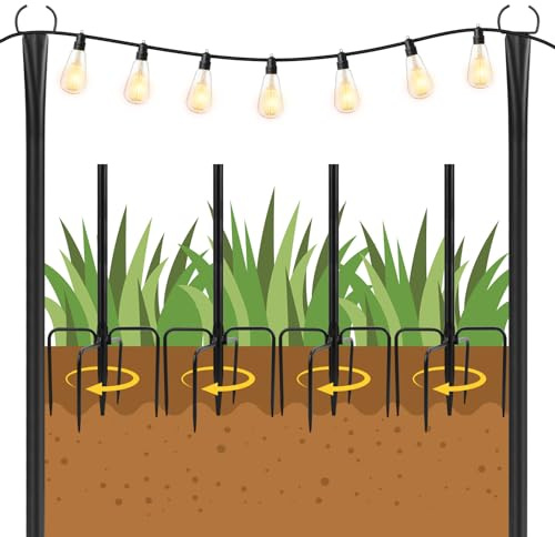 HISUEKIG String Light Poles, 3m/10FT Palo di illuminazione in acciaio per esterni, catena luminosa asta per ponte, terrazza, patio, giardino, matrimoni, feste, Natale, 4 Pack