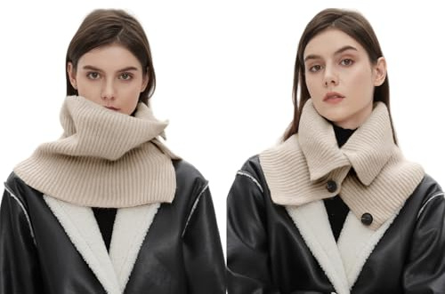 YAMEE Bufanda Mujer de Punto Cálido con Cierre de Botón,Polaina de Cuello a la Moda,Bufandas para Clima Frío para Mujer,Chal,Accesorio para el Calor del Invierno