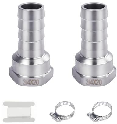 2 Pieza Racor de manguera, barb de 20 MM a rosca hembra de 3/4 BSP, 304 de acero inoxidable accesorio de compresión para el agua, Industrial (3/4IGx20mm)