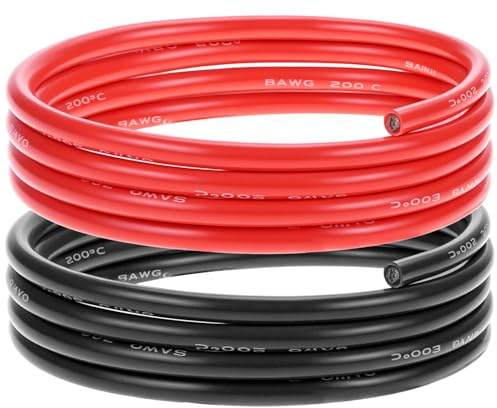 QWORK® 8 AWG 8,3 mm² silikonkabel - 1,5 m svart och 1,5 m röd - elektrisk kabel 1 650 trådar koppartråd förtennad för RC bil, drönare, flygplansbatteri osv