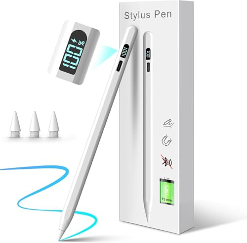 MEKO Lápiz para iPad 2018-2025, iPad Pen con LED Power Display,3X Carga rápida Apple Pencil Compatible con iPad A16/11/10/9/8/7,Pro M4/M5/11/12.9/13,Air M2/M3/3/4/5/11/13,Mini A17 8.3''