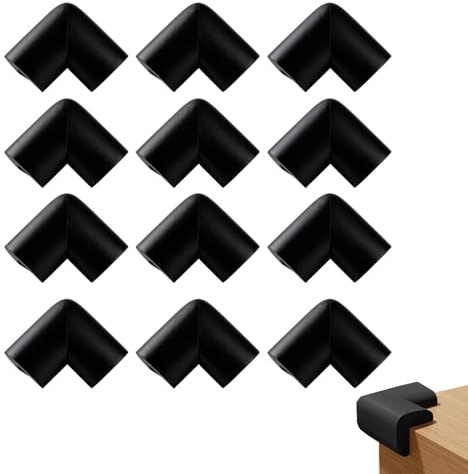 12 x Ecken- und Kanten-Schutz für Babys, Selbstklebende Schutzpolster für Tisch und Möbel, Hochwertiger Stoßschutz für Kinder, Sicher, Unauffällig und Elegant, Farbe Schwarz