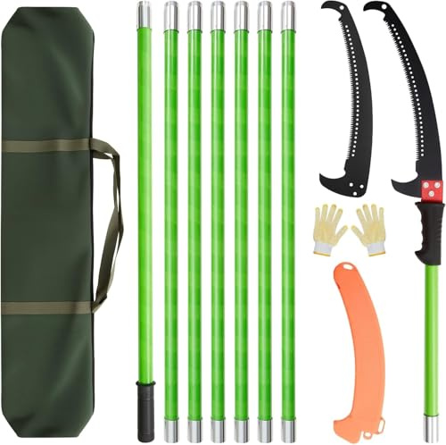 JF HOME BLISS 25.6ft Telescopic Pole Pruning Saw High Branch Tree Loppers Extendable Manual Alloy Steel Garden Tool Ergonomic Grip Multi-Function Includes Blade Cover Gloves
