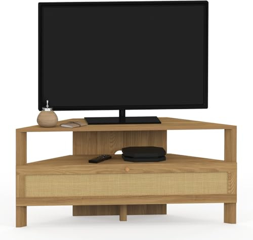 IDMarket - TV-Möbel 100 cm TV-Eckmöbel HANAE 1 Tür Natürlicher Effekt Rohrgeflecht