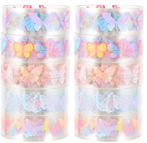 Alipis Pet Washi Tape Set 10 Rolls DIY Album Tape for Crafting and Planners Butterfly Poetry Design Suitable for Scrapbooking and Journaling