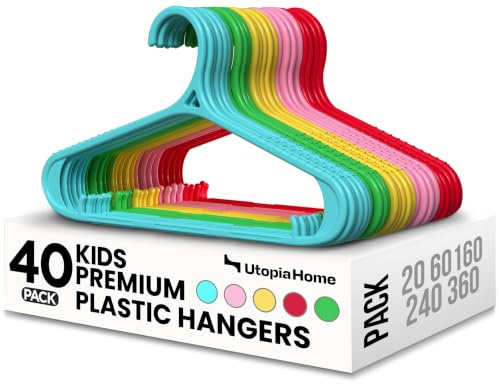 Utopia Home barnklädhängare – 28 cm långa plastgalgar för spädbarn, kläder för småbarn eller barn, 40-pack (flerfärgad)