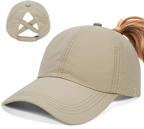 heekpek Basecap Damen Cap Pferdeschwanz Mesh Schirmmütze Outdoor Sonnenschutz Kopf Damen Schnelltrocknende Damen Tennis Caps Leichtes Atmungsaktives Hut,Khaki