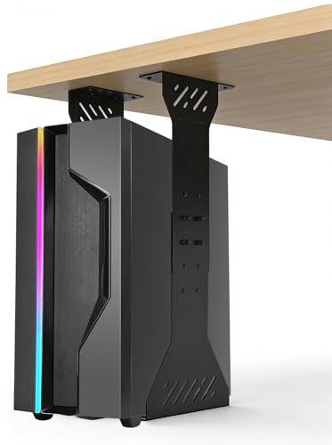 Soporte PC Bajo Mesa Ajustable,Soporte Torre Ordenador hasta 35kg | Base para Caja de Computadora con Ventilación y Protección Antirrayas,Fácil Instalación(Negro)
