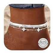 Adramata Ankelband Armband Kvinnor Justerbar Ankelband Silver Hjärta CZ Ankelband Silver/Guld Strand Fotsmycken Vristlänk Present till Kvinnor Flickor, 27 cm, Silver