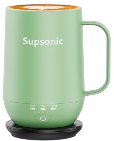 Supsonic - 16oz Self Heating Coffee Mug, Smart Heated Coffee Mug Faster Direct-Contact Heating Up to 149°F, Coffee Mug Warmer Set with Auto Shut-Off - Gifts for Men Women | S2