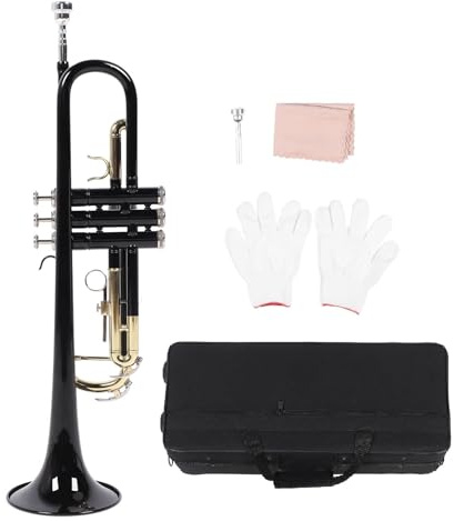 NOENNULL Trompete für Anfänger, Studenten-Blechtrompeteninstrument mit Hartschalen-Handschuh-Reinigungsset, Golden