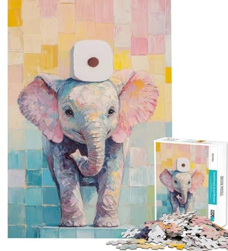 Puzzle pour Adolescents 1000 pièces Éléphant avec Papier Toilette Jeu addictif pour cultiver la Patience Casse-tête Décoration Parfaite Cadeau Amusant (Dimensions 38x52cm)