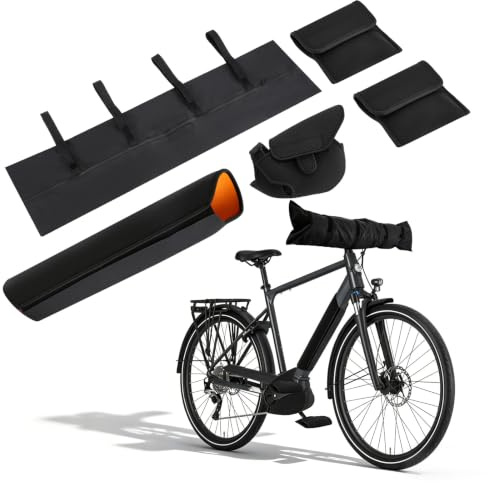 Housse Velo Protection 5 Pièces, Housse de Protection pour Moteur Central de Électrique Vélo et Batterie, Housse de Guidon Ebike, 2 Housses de Pédales, Anti-Pluie Anti-Poussière, Néoprène Nylon