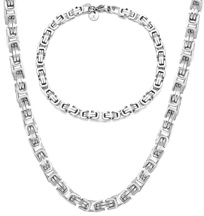 Kim Johanson® Edelstahl Herren Königskette Set in Silber | Armband und Halskette | Breite Kette für Männer | Wasserfest | 5mm Breit | Dicke Armkette | Verschiedene Längen | Massiv