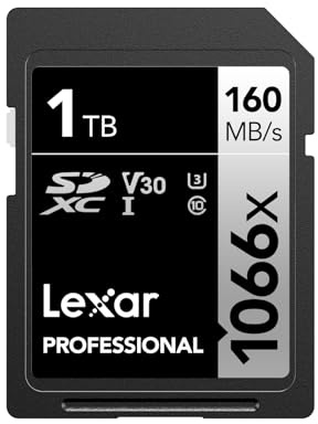 Lexar Carte SD Professionnelle 1066x 1 to, SDXC UHS-I jusqu'à 160 Mo/s en Lecture, Carte mémoire SD V30/U3/C10 pour appareils Photo Reflex numériques et caméscopes HD