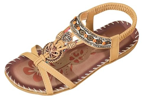 Glittersandaler flickor, sandaler damer sommar glitter strass sandaletter Slingback sommarskor peep tå sportsandaler stor storlek strandsandaler bohemiska utomhussandaler casual remsandaler, GUL, 38