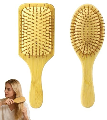 FAINCA 2 st Bambu Hårborste Anti-Frizz | Tillverkad av kammaterial Bambu massage hårbotten för alla hårtyper män kvinnor och barn