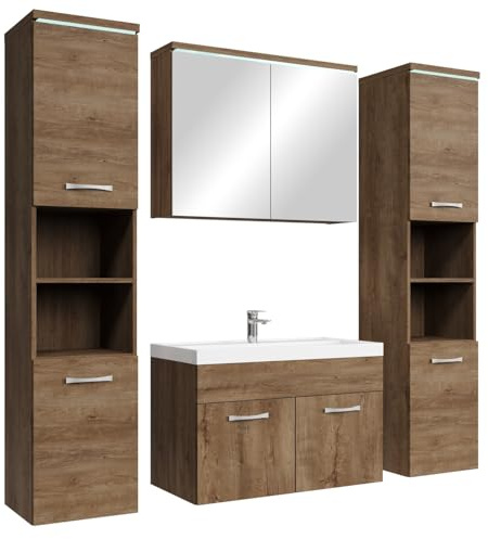 Badplaats B.V. Meuble de Salle de Bain Paso XL 80 x 40 cm Chene Marron – Armoire de Rangement Meuble lavabo evier Meuble lavabo