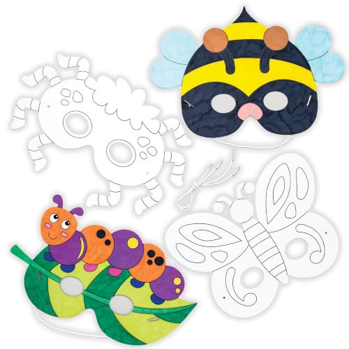 Baker Ross Masken zum Ausmalen „Insekten“ (8 Stück) – Frühlings-Bastelidee für Kinder zum Verzieren und Verkleiden - ideal zum Kindergeburtstag und Karneval, Weiß