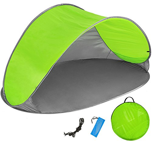 tectake® Strandmuschel Pop Up Zelt 2 Personen, Wurfzelt 220x120x100cm, Strandmuschel UV Schutz, Windschutz Strand Zubehör, Windschutz Camping, Sonnenschutz Garten, Campingzelt, Bikepacking - blau/grün