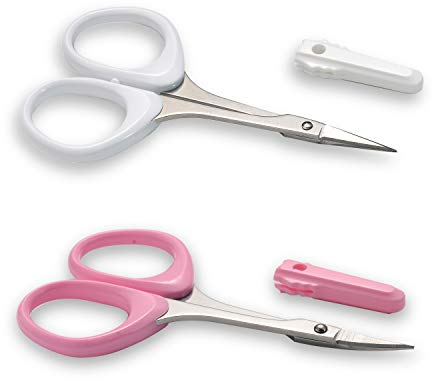 PAFASON Alta Precisione Sopracciglio Toelettatura Cesoie Set, Bellezza Trucco Cosmetico Strumento, Curvo, Dritto Punta, Acciaio Inossidabile, Sicurezza Astuccio per Taglio Ciglia Extensiones