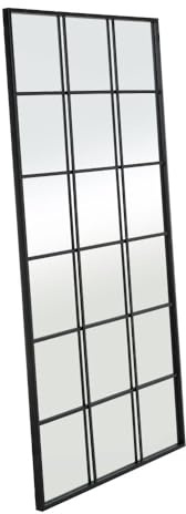 LOLAhome - Espejo Ventana Grande Industrial Negro Metal y Cristal 90x180 cm. Diseño Geométrico de Hierro en Pared. Aporta Amplitud y Luminosidad con un Toque Contemporáneo y Elegante.