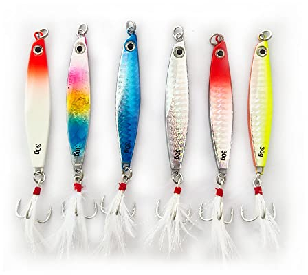 6 Stück Kunstköder, Metall, Angelköder, Wobbler Swimbait, Spinnerbait, Lachs, Forelle, Köder mit Drillingshaken, für Süßwasser-Salzwasser-Fischen