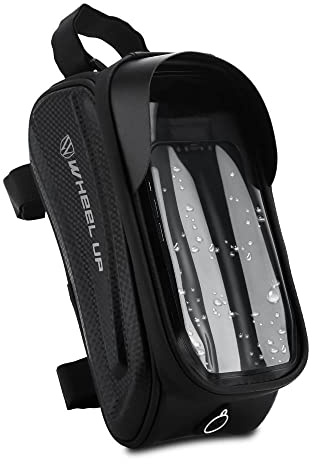 Cadorabo 7 Zoll Handy Fahrradtasche in SCHWARZ - Rahmentasche mit Handyhalter für Smartphones bis 7 Zoll - Wasserfest mit Touchscreen, Sonnenblende, Kopfhörerloch