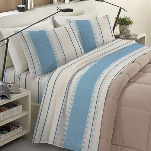 Banzaii Completo Lenzuola Matrimoniale Invernale in Flanella Felpate 100% Cotone Anti-Pilling 2 Piazze Doriana Ottanio