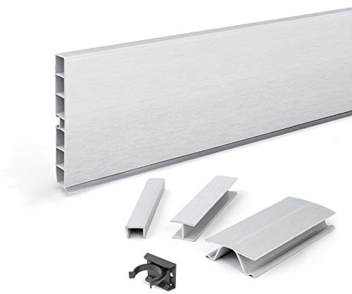 DQ-PP Plinthe 1,5 m - Cache de socle - 100 mm - Aluminium satiné - Plastique - Socle - Profil de socle - Socle de cuisine - Plinthe de cuisine pour cuisine encastrable