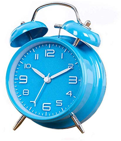 TXY Classical Twin Bell Alarm Clock for Bedroom with Stereoscopic Dial, Frosted Shell, Backlight, Extra Loud Machinical Ringtone, Battery Operated Loud Alarm Clock for Home Office (Blue)