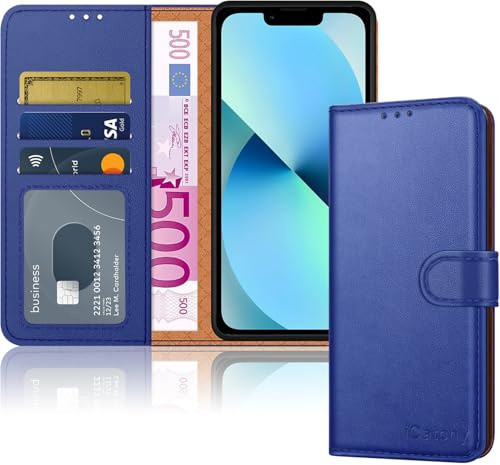 iCatchy for iPhone 13 Case, Premium Leather Wallet Case with [Card Holder] and [Kickstand], Magnetic Flip Protective Phone Case Cover for iPhone 13 (6.1-Inch) - Blue