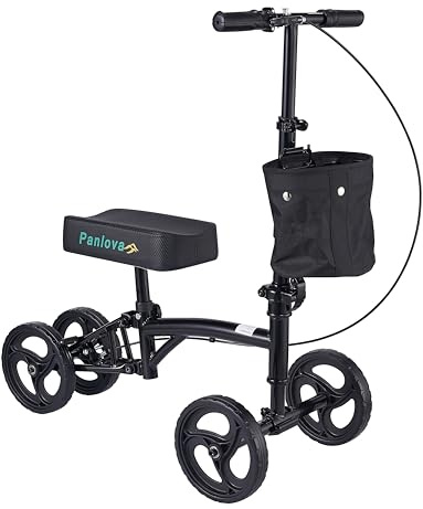 Panlova Mobility Knee Walker Scooter - Steerable Scooter for Broken Leg, Foot, Ankle Injuries - Knee Cycle Leg Walker for Adults - Orthopaedic Seat Pad for Adult and Elderly (Black)