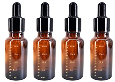 JIHUOO 4 Stück Braun Abgestufter Pipettenflasche Tropfflaschen Braunglas Apothekerflaschen Glasflaschen Glas Fläschchen mit Messpipetten 20ml