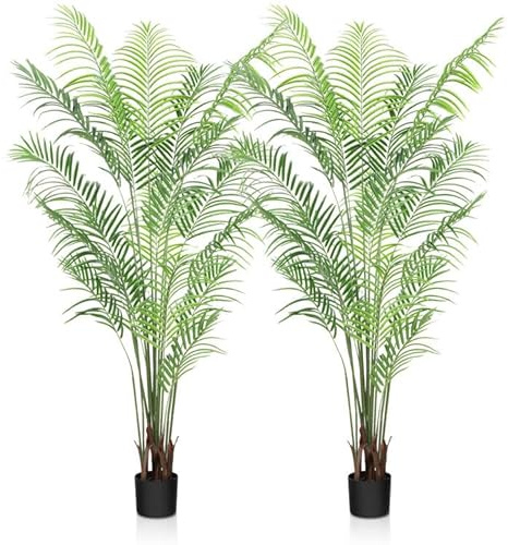 CROSOFMI Konstgjord Växt Stor Konstgjord Växt i Kruka Palmträd i Plast Konstgjorda Palmer Dekoration i form av Falska Växter för Vardagsrum Balkong Sovrum Kontor 190 cm(2 Pack)