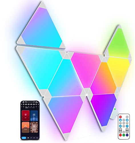 Triangle LED Light Panels Large, Smart LED Wall Lights RGBIC Gaming Lights Room Decor Work with Alexa Google Assistant, APP, Voice & Remote Control, Music Sync for Bedroom Streaming, 9 Panels