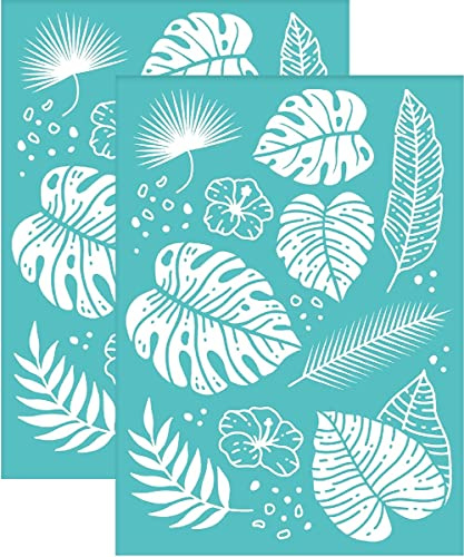 OLYCRAFT 2 Stück 14x19.5 cm Blätter Selbstklebende Siebdruck Schablonen Tropische Pflanzen Wiederverwendbar Mesh Schablonen Schildkrötenblätter Transfer Für DIY T-Shirt Stoff Malerei Dekoration
